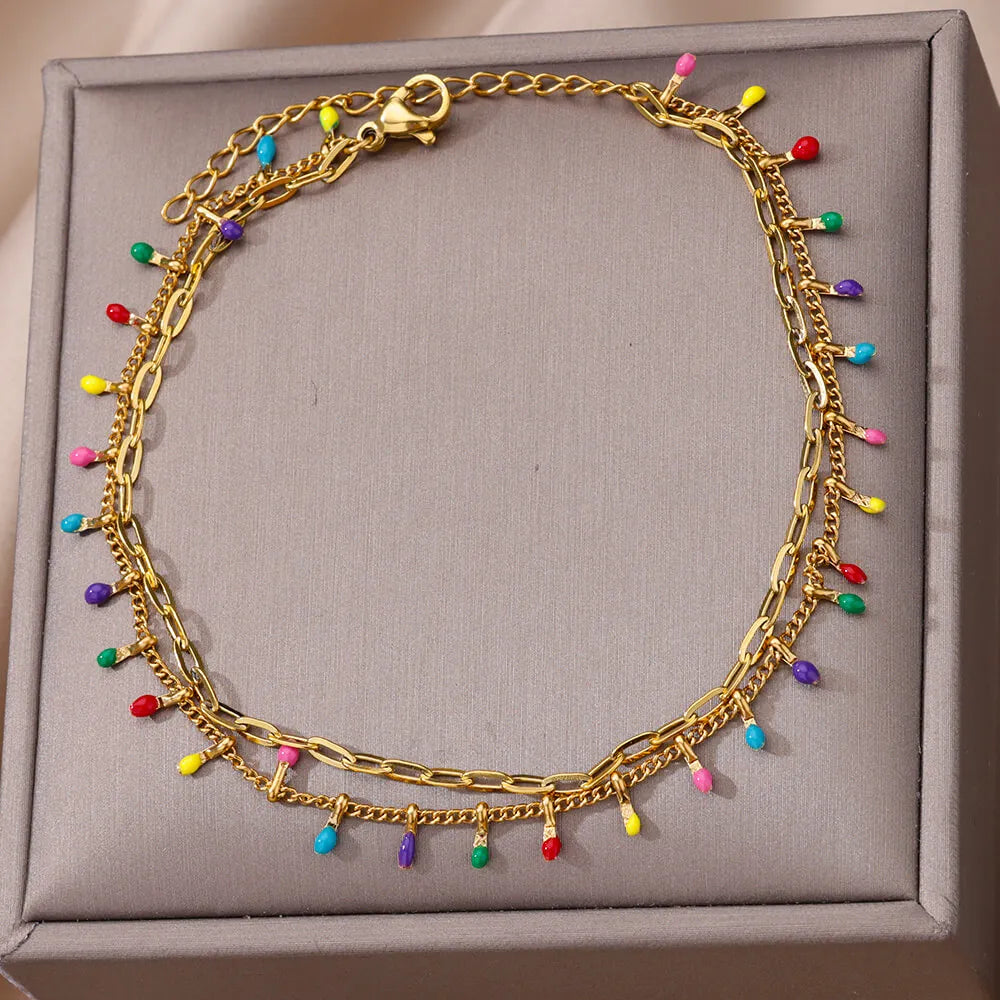 Colorful Boho Drops Anklets For Women Gold Color Stainless Steel Anklet Luxury Wedding Aesthetic Jewelry Gift Free Shipping