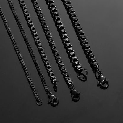 2mm/3mm/4mm Thickness Black Color Stainless Steel Square Box Chain Necklace for Men Women Classic Jewelry 14 to 40 Inches - Sri sampi