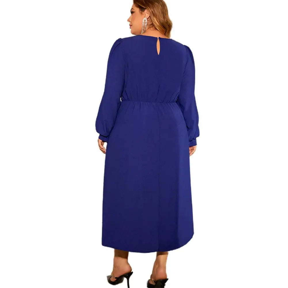 Abito longuette a vita alta da donna Abito longuette elegante con lacci taglie forti con maniche a sbuffo per eventi autunnali primaverili a vita alta da donna