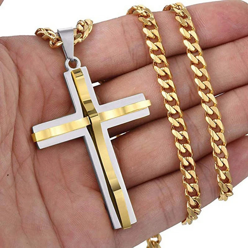 Luxury Mens Jewellery Cross Necklace Men Faith Jewelry Stainless Steel Necklace Chain Necklace Hip Hop Punk Party Accessories