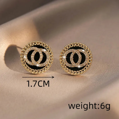 Black Enamel Crystal Double Round Circles Stud Earring for Women Korean Style Sweet Simple Jewelry Brincos Wholesale Girl Gift