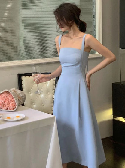 Sleeveless Dresses Women Solid Elegant Prevalent Princess Designed All-match Daily Special Casual Trendy Summer Tender Ladies