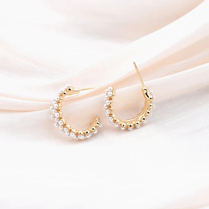 Pearl C-shaped Small Earrings for Women Imitation Pearl Beads Thin Stud Earrings Korean Fashion Lovely Girls Ear Accessories