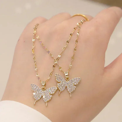 Shiny Butterfly Necklace Exquisite Golden Crystal Pendant Collar Chain Necklace Ladies Wedding Party Jewelry Gift