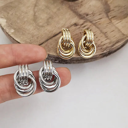 Three Layers Small Circle Knot Stud Earrings For Woman Maxi Geometric Exaggerated Trendy Metallic Gold Color Punk Jewelry