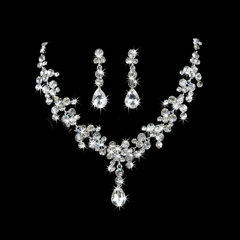 3 Pcs/Set Women Lady Necklace + Earrings Crystal Wedding Party Bride Jewelry Necklaces Earring Jewel Accessories Kit Gifts 2023