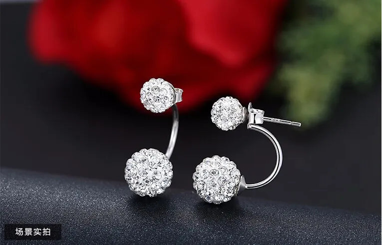 CHSHINE Promotion 925 Sterling Silver Fashion U Bend Shiny Shambhala Ball Ladies Stud Earrings Jewelry Free Wholesale Gifts