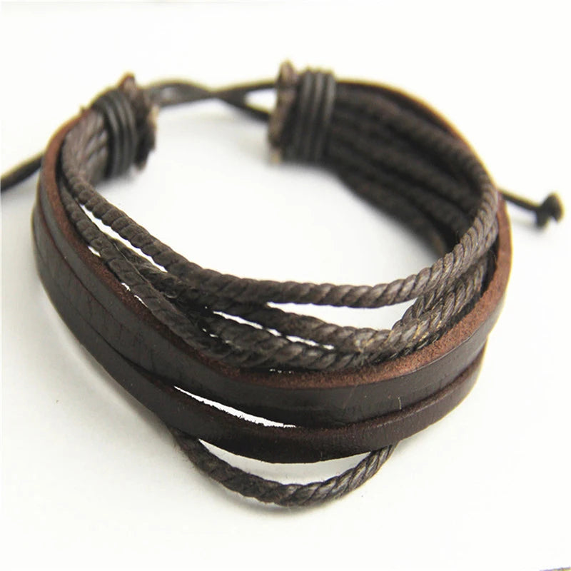 Leisure Fashion Men's Hand-woven Multilayer Leather Bracelet Handmade Lace Up Wrist Strap Ethnic Style Jewelry For Male Femal