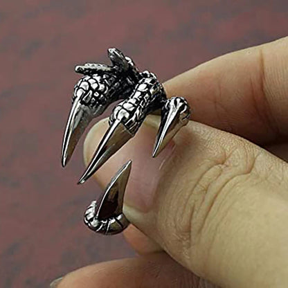 Stainless Steel Vintage Silver Dragon Claw Adjustable Opening Ring Tibetan silver Eagle Animal Rings for Men Women Punk Jewelry