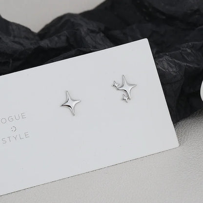 CIAXY Silver Color Asymmetric Four-pointed Star Earrings for Women Super Fairy Stud Earring Simple Jewelry Hot Sale Gift