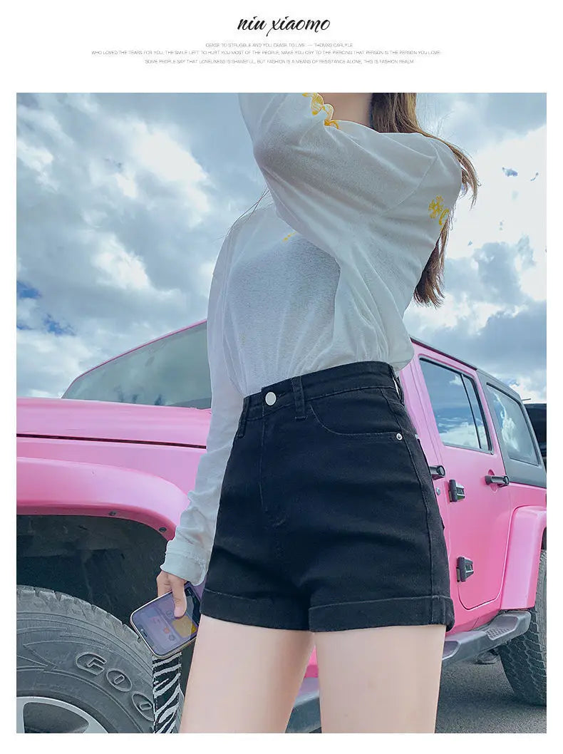 Shorts Women Solid Simple White High Waist Trendy Denim Elegant Preppy Holiday All-match Summer Design Clothing Daily Stylish