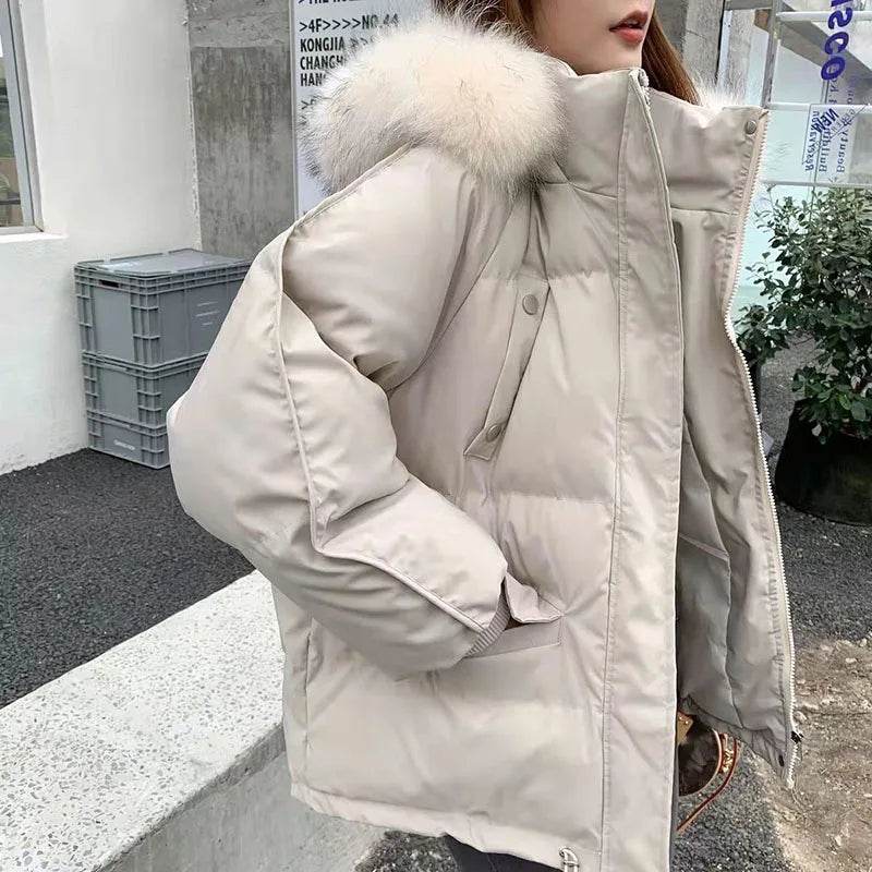 Lucyever Short Hooded Down Cotton Parkas Women 2023 Winter New Thick Warm Padded Jacket Ladies Korean Fur Collar Snow Wear Coat