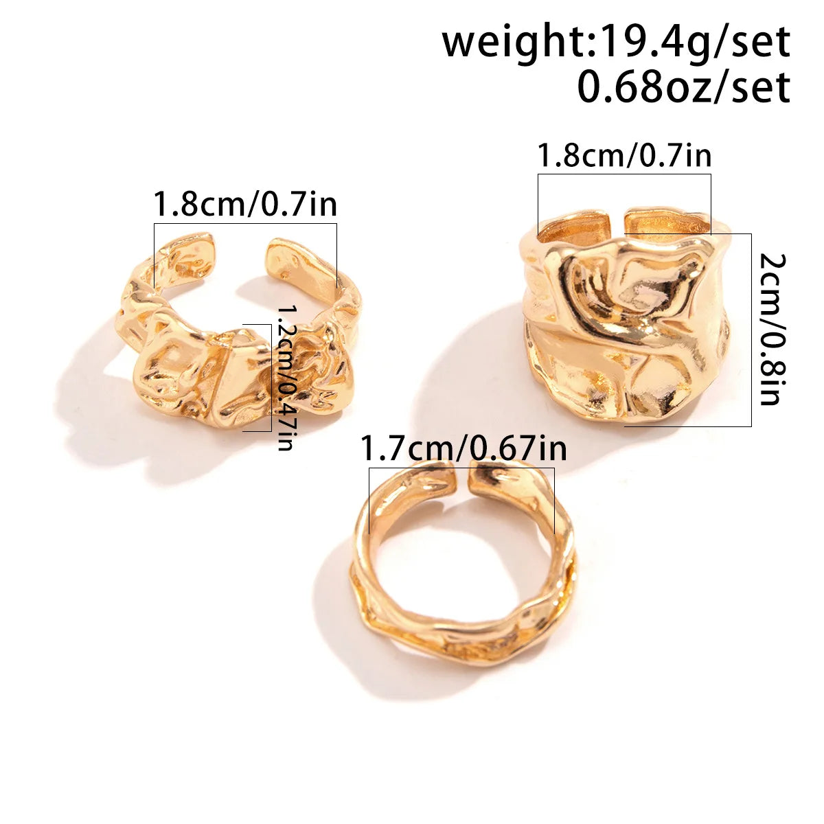 3Pcs Vintage Irregular Pleated Open Ring for Women Men Vintage Punk Liquid Metal Style Finger Y2K Accessories Fashion Jewelry