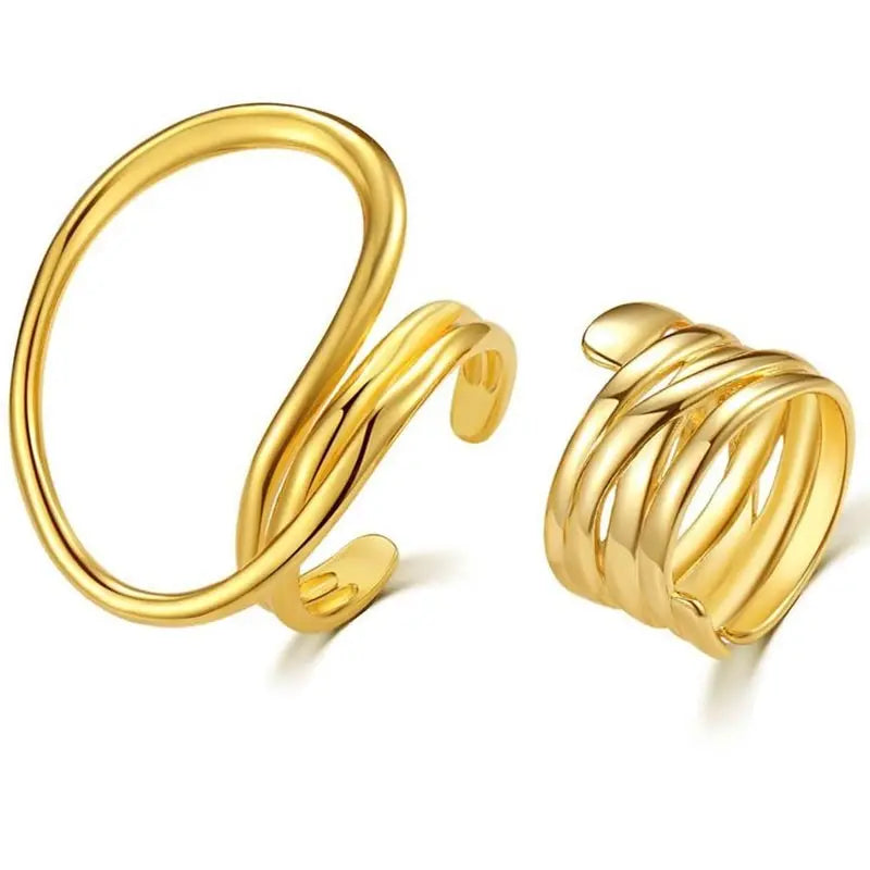 2pcs Geometric Adjustable Rings Set for Women Korean Style Fashion Couple Ring Party Gifts Bridal Jewelry Accessories Wholesale