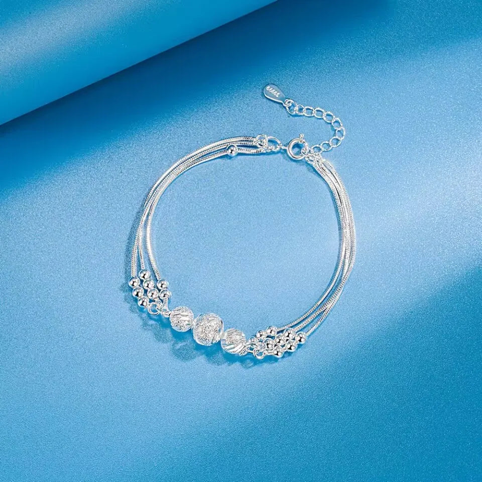 Bracciale a catena con perline portafortuna in argento sterling 925 pregiato per le donne, ciondoli regalo per gli amanti dei gioielli di nozze, feste di moda di lusso 