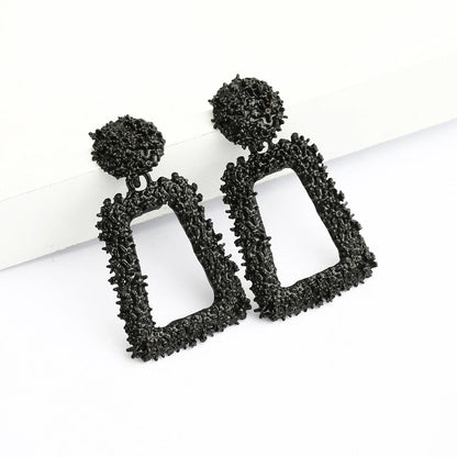 New Hollow Geometric Trapezoid Drop Earrings for Women Personality Punk Carved Metal Brincos Jewelry Hyperbole Trendy Xmas Gift