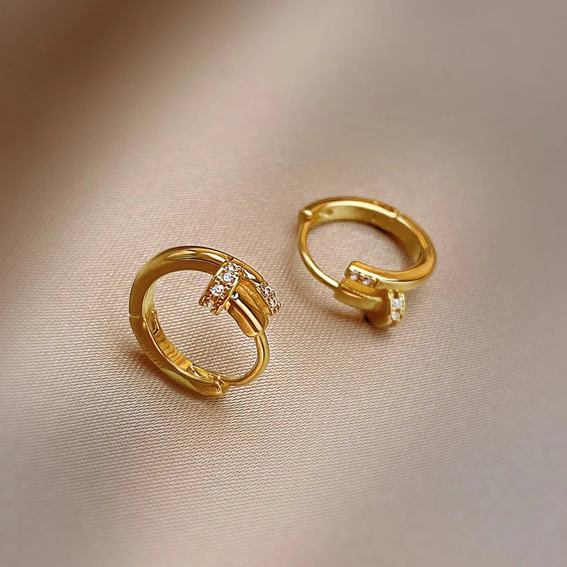 Luxury Prevent Allergy Gold Color Zircon Stud Earrings For Women Girls Party Y2K Jewelry Gifts eh2031