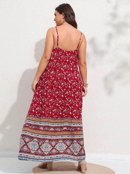 Finjani  Plus Size Women Floral Print Dress Summer Sexy V-neck Backless Long Dresses Female Elegant Bohemian Holiday Beach Party