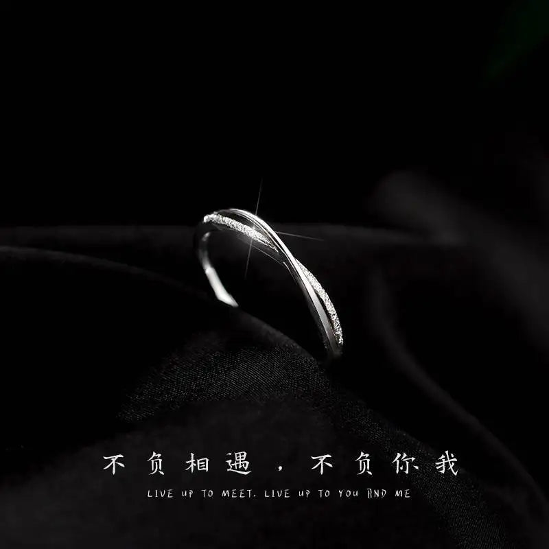 Matte Line Silver Color Ring Women's White Cold Color Style Simple Cross Ring Elegance Luxury Index Finger Ring Wedding Jewelry