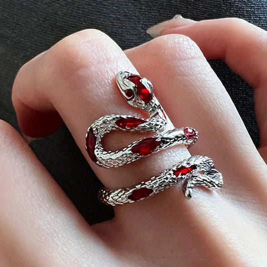 Exquisite Snake Shape Crystal Ring Metal Opening Adjustable Ring for Women Men Punk Rock Party Jewelry Accessories Gift