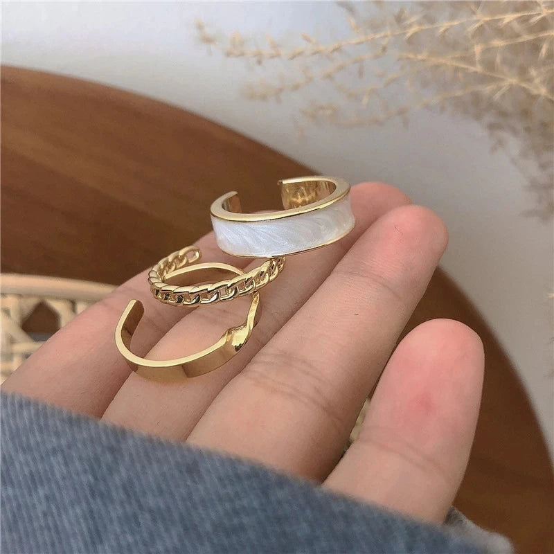 Fashion Simple Hiphop Trendy White Green Adjustable Open Finger Ring For Women unk Cool Resin Chain Rings Set Jewelry Girl Gift