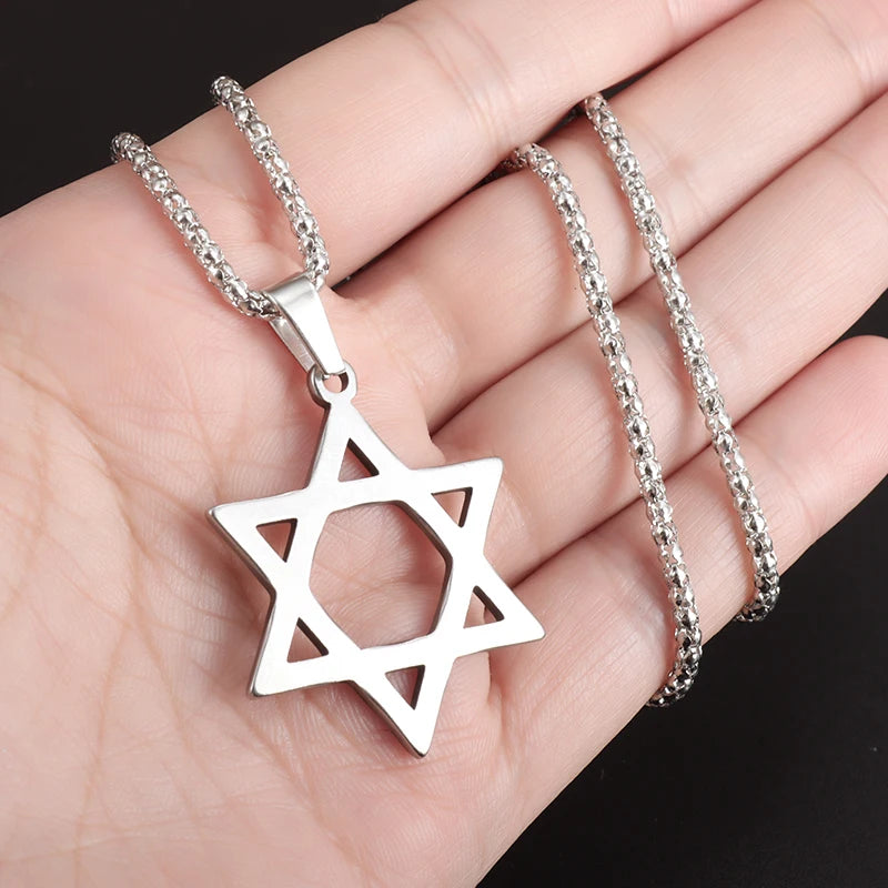 Trendy Classic Hexagram Star of David Pendant Jewish Religious Stainless Steel Necklace Men\\\\'s Casual Amulet Jewelry Gift