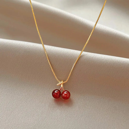 Nuova collana con ciondolo color oro ciliegia rosso vino per le donne, collana di moda, personalità, gioielli da sposa, regali di compleanno