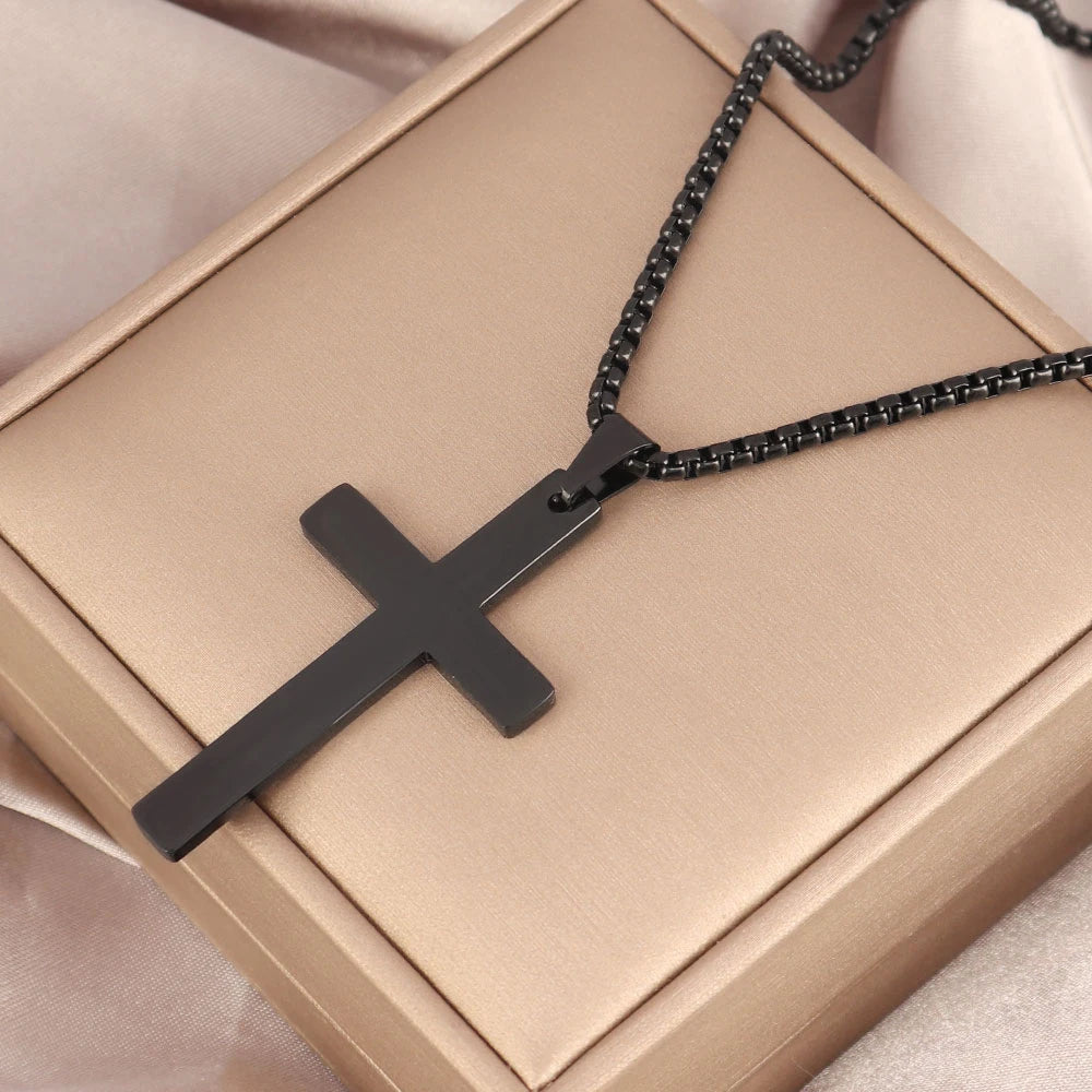 316L Stainless Steel Cross Necklace For Men Chain Necklaces Punk Gold Silver Black Color Cross Pendant Necklace  Jewelry