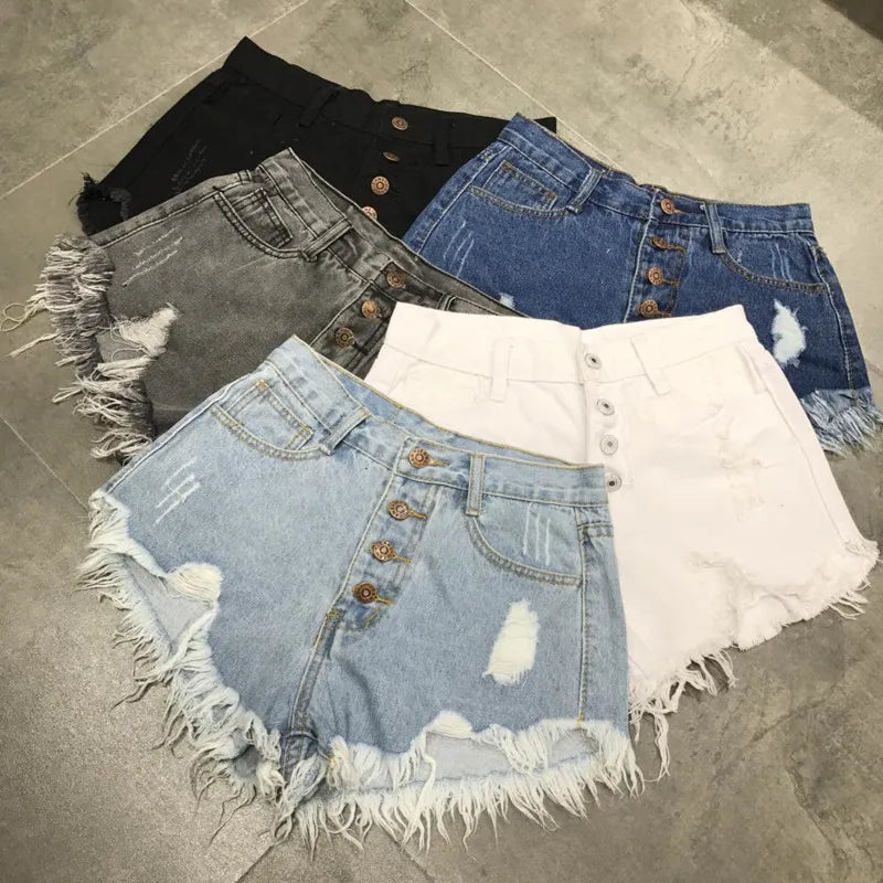 High Waist Tassel Broken Denim Shorts Women Summer Korean Version Raw Edge Wide Leg Loose Plus Size Jean Shorts Female