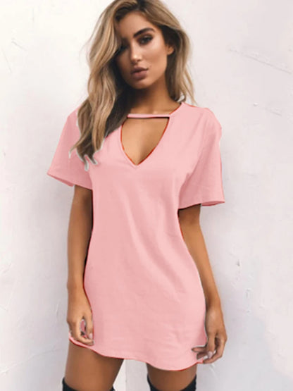 Sexy Elegant Dress Wrap Deep V Neck Cut Out Loose Dress Women Solid Color Short Sleeve Mini Dress Club Party Vestidos