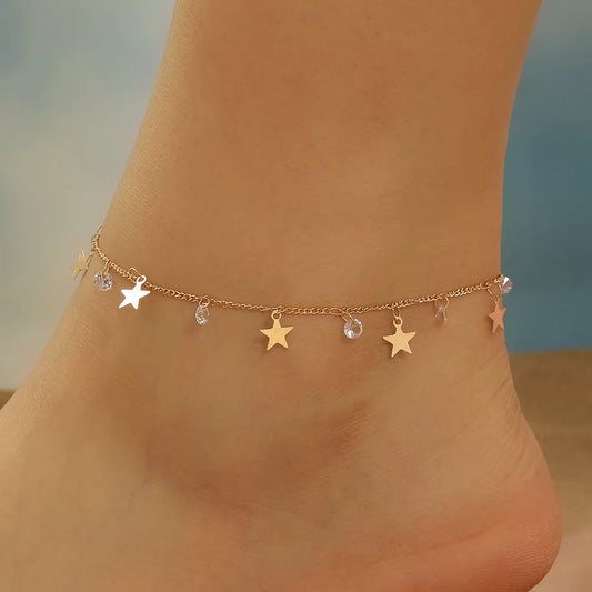 Todorova Stainless Steel Zircon Star Anklets For Women Girls Summer Beach Foot Jewelry Fashion Birthday Party Gift