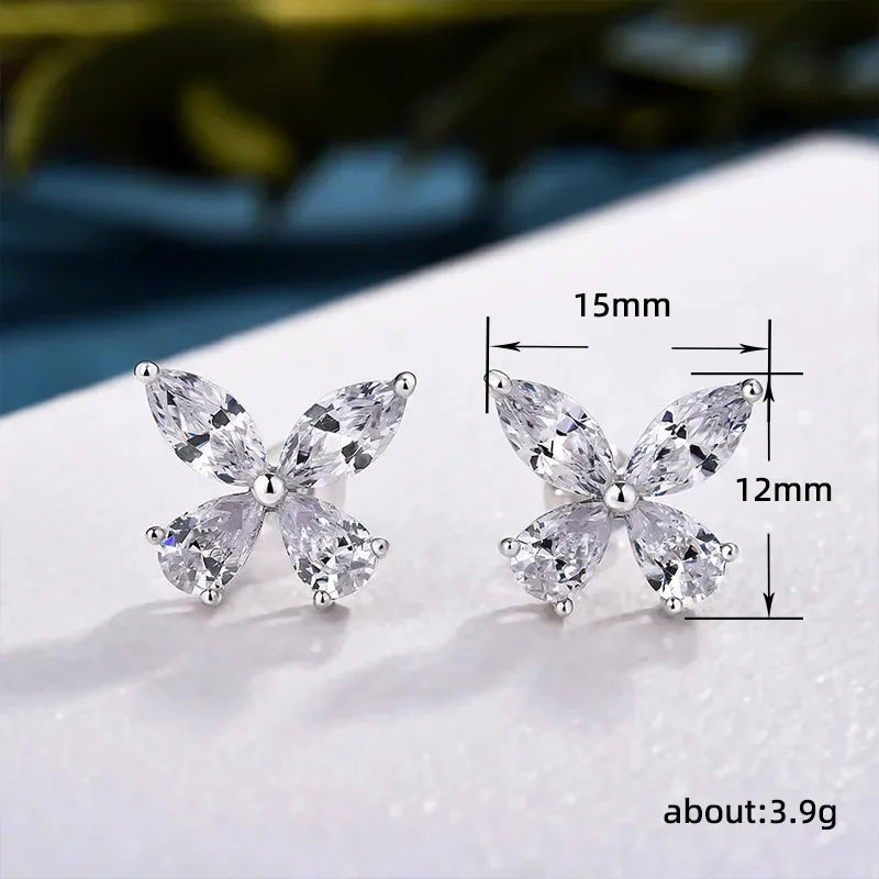 Simple Dainty Butterfly Earrings 925 Silver Lady Dazzling Zirconia Ear Jewelry All Match Trend Insect Accessories for Daily Life