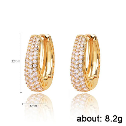 Huitan Hollow Gold Color Hoop Earrings for Women Paved Dazzling CZ Stone Luxury Trendy Female Circle Earrings Statement Jewelry