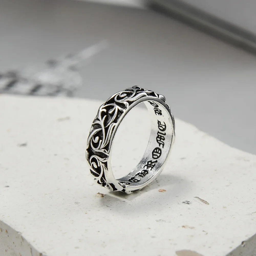 Gothic Personality Cross Sterling Silver Rings Men and Women Lovers Trendsetter Retro Thai Silver Eternal Rattan Ring Jewelry