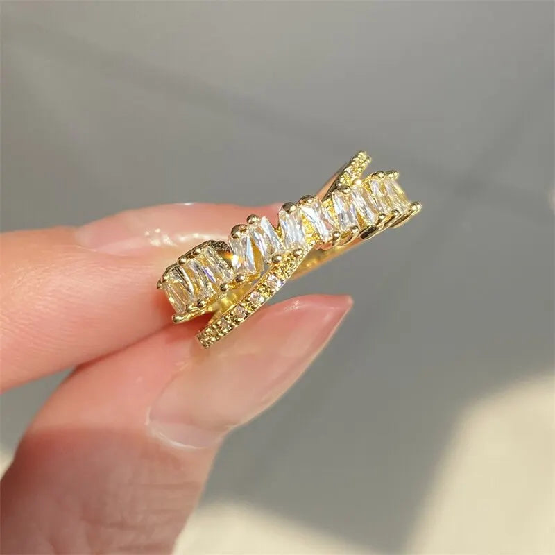 Luxury Zircon Shiny Chic Resizable Double Student Opening Rings for Woman Gothic Finger Jewelry Wedding Party