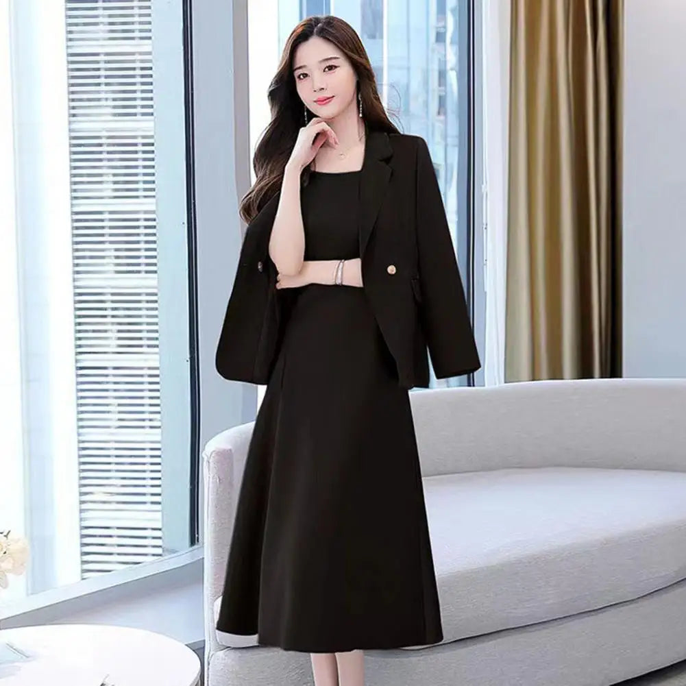 2Pcs/Set Popular Coat Dress Suit Commute Dress-up Elegant Sling Design Women Dress