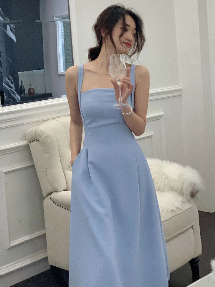 Sleeveless Dresses Women Solid Elegant Prevalent Princess Designed All-match Daily Special Casual Trendy Summer Tender Ladies