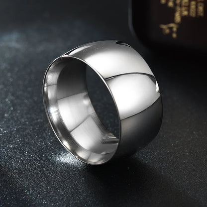 HNSP 12MM Wide Thick Smooth Stainless Steel Ring For Men Punk Jewelry Male Rings Finger Accessories