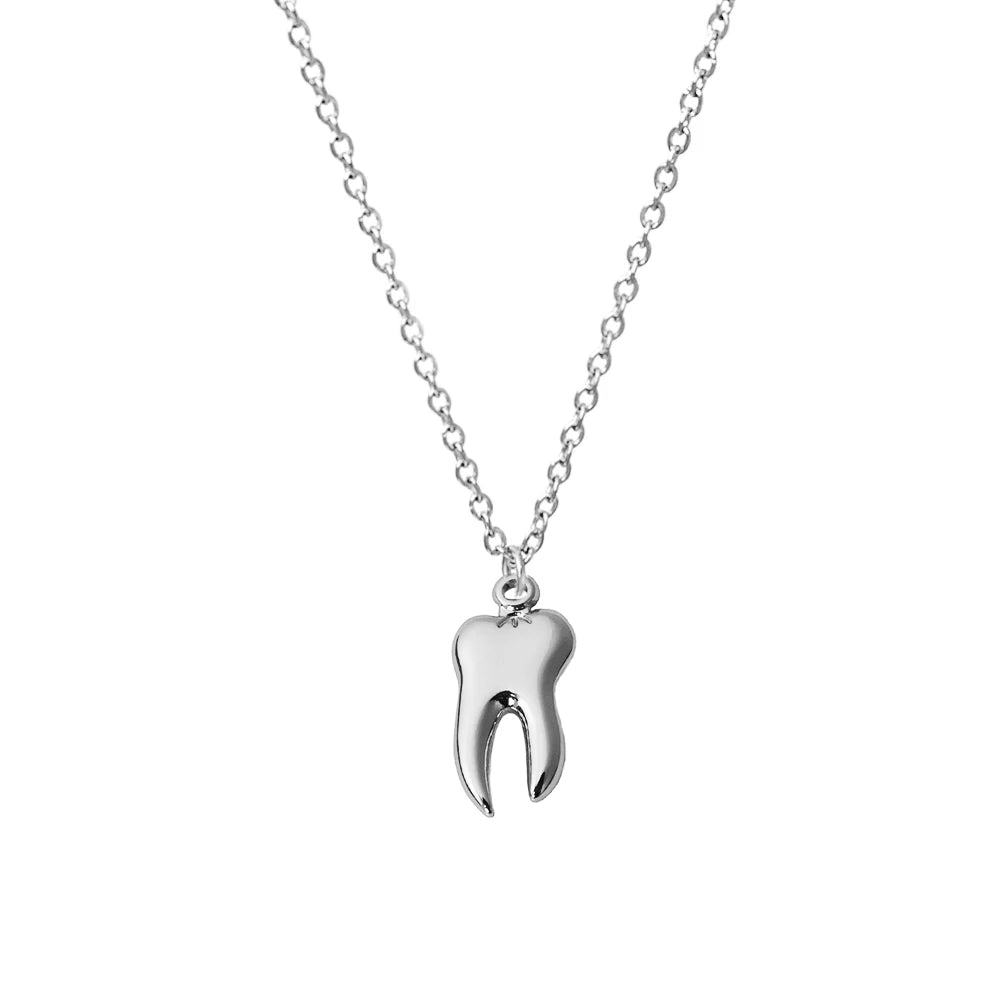 Tangula Personality Tooth Shaped Pendant Necklace for Women Men Fashion Stainless Steel Necklace Medical Jewelry Dentist Gifts