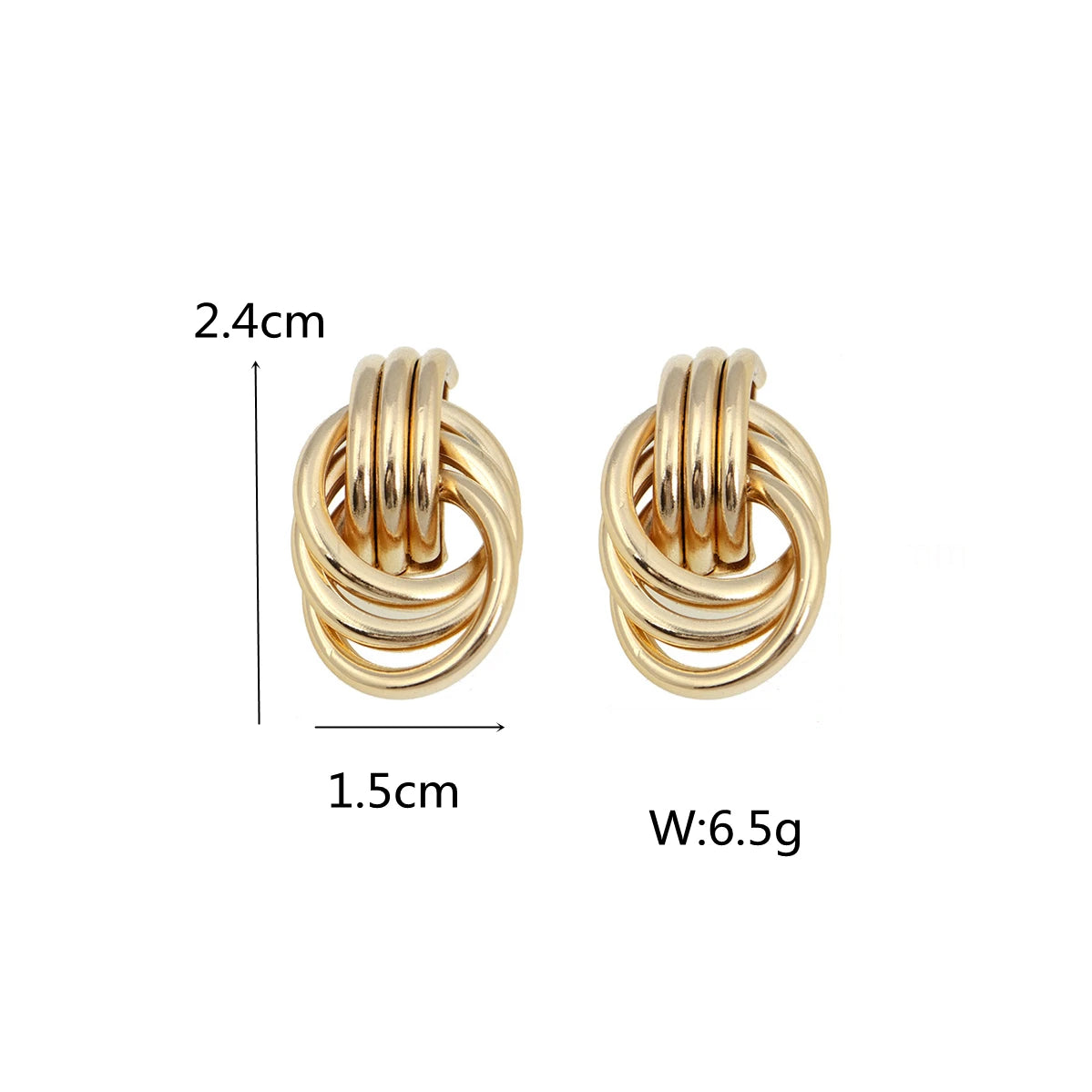 Three Layers Small Circle Knot Stud Earrings For Woman Maxi Geometric Exaggerated Trendy Metallic Gold Color Punk Jewelry