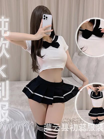 Lingerie Nuovo abito da studentessa sexy femminile pieghettato fascino maturo mini abito corto uniforme scolastica abito uniforme da gioco di ruolo PDQJ