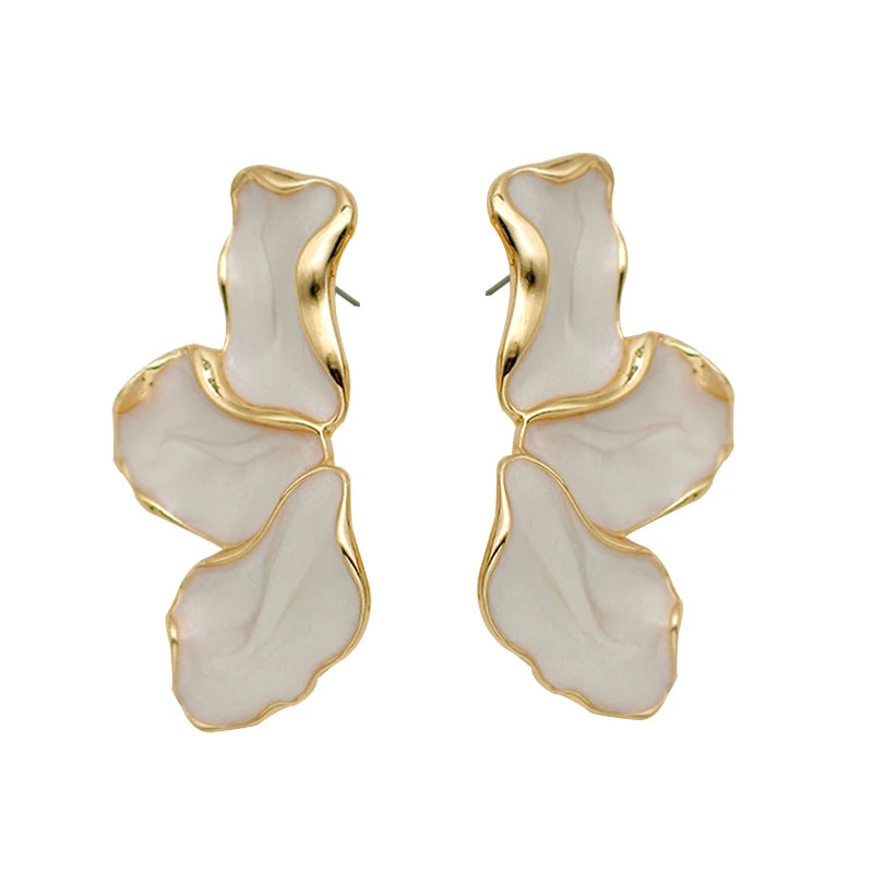 Irregular Metal Cream Eanmel Petal Post Earrings For Women Heavy Design New Style Fashion Jewelry Party Accessories Gift 2023575