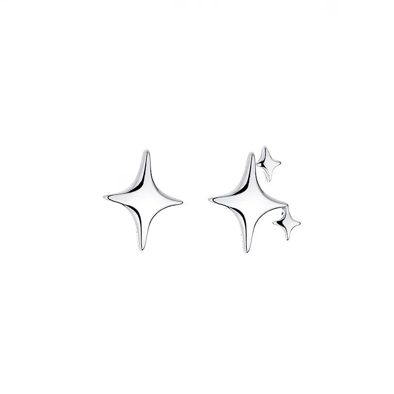 CIAXY Silver Color Asymmetric Four-pointed Star Earrings for Women Super Fairy Stud Earring Simple Jewelry Hot Sale Gift