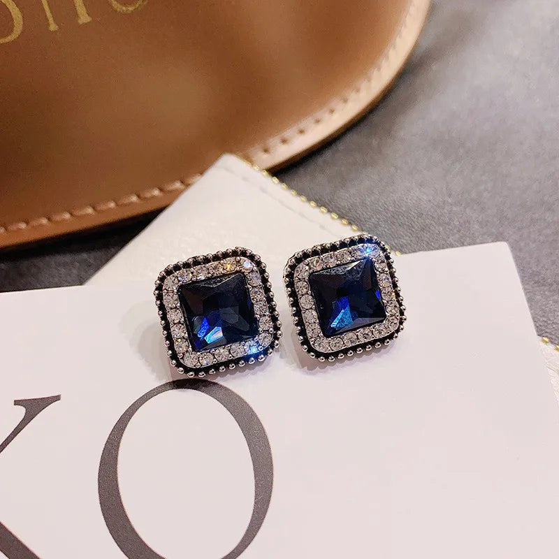 Adolph Trending Blue Gemstone Stud Earring For Women Square Korean Shiny Cheap Cute Earring Fashion Jewelry Party 2023 New Gifts