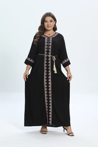 New Style Plus Size Abaya  African Dashiki Caftan  Traditional Kaftan Cotton Embroidery O-neck Jilbab Loose Boubou Casual Dress