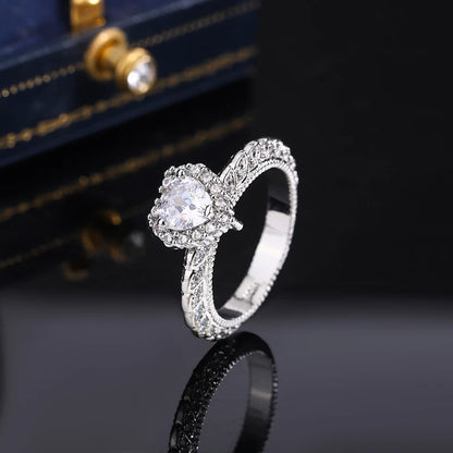 Heart Shaped Ring 925 Sterling Silver 10mm AAAA Zircon Wedding Ring Pair Ring Women Wedding Engagement Party Jewelry