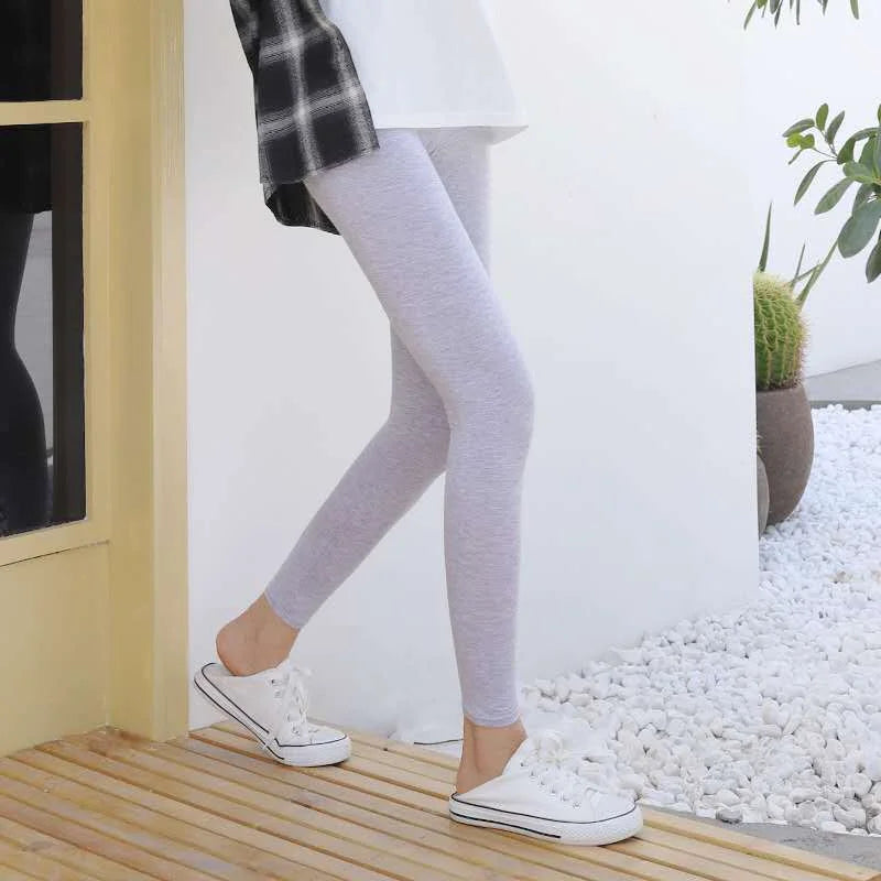 Summer Women Trousers Modal Thin Solid Color Slim Leggings High Waist Breathable Elastic 9 Points Pants Elastic Waist Home Pants