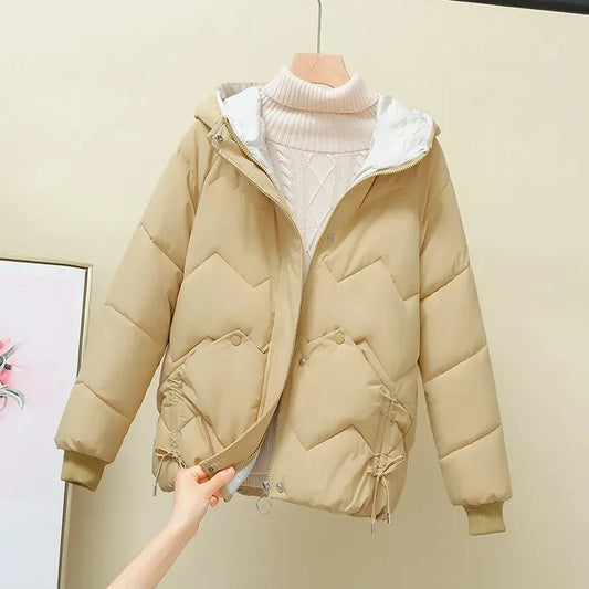 2023 New Fashion Korean Loose Autumn Winter Parkas Women Short Overcoat Thick Hooded Cotton Padded Jackets Coats Female Outwear 