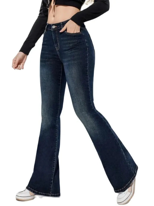 Jeans 2023 autunno e inverno ad alta elasticità con taglio a stivale per le donne Pantaloni a zampa di denim slim alla moda Pantaloni casual da donna S-2XL 