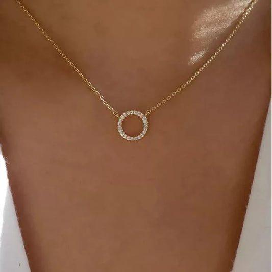 2022 Trend Elegant Jewelry Crystal Circle Pendant Necklace Golden Color Unquie Women Fashion Necklace Wholesale